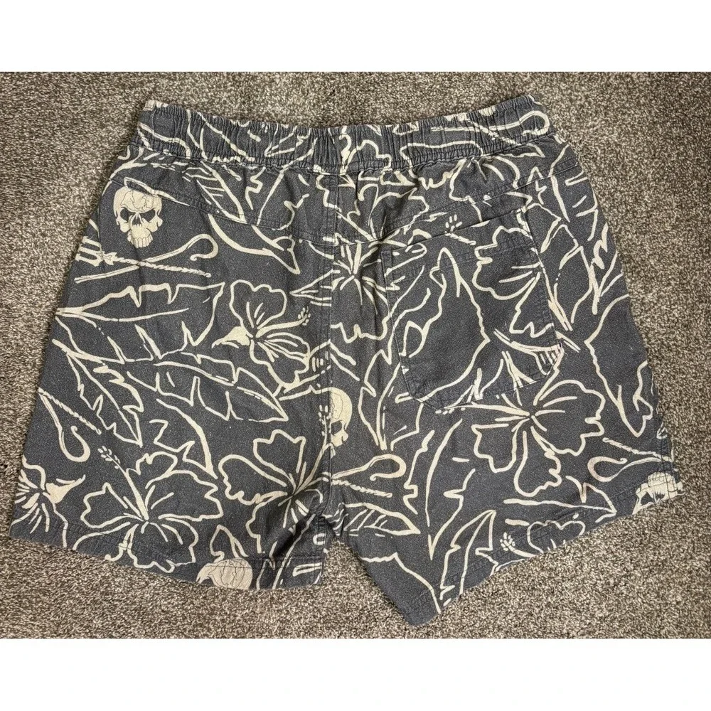 Sea Shepherd Men's Tropical Floral Skull Gray Shorts L Cotton Dolphin Whale - Picture 2 of 8